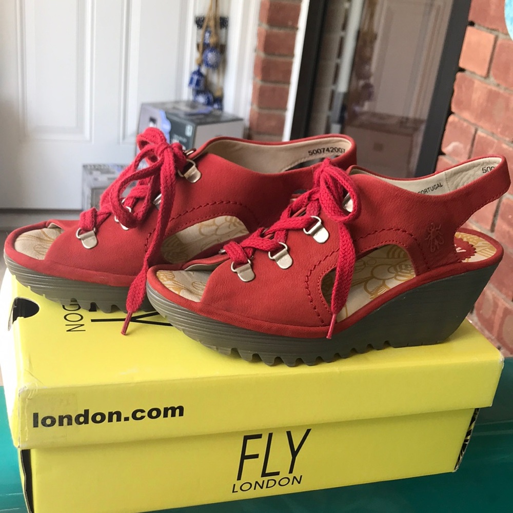 Fly London Cupido wedge sandals size 37.